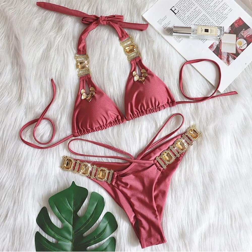 NEW Sparkling Bling Crystal Rhinestone Bikini Swimsuit Beachwear +FREE G… - Picture 11 of 15